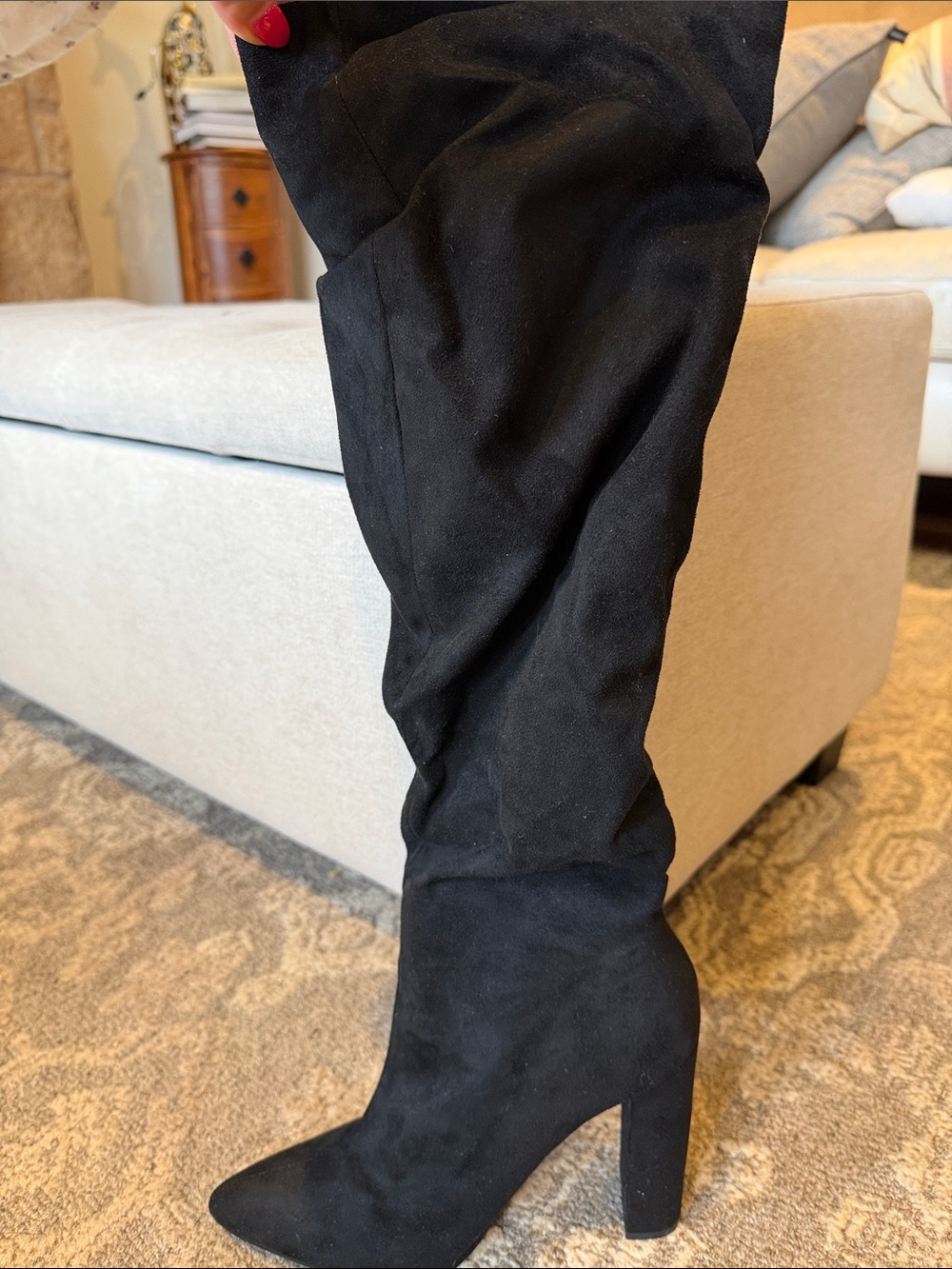 Black womens 3 inch heeled suede boots